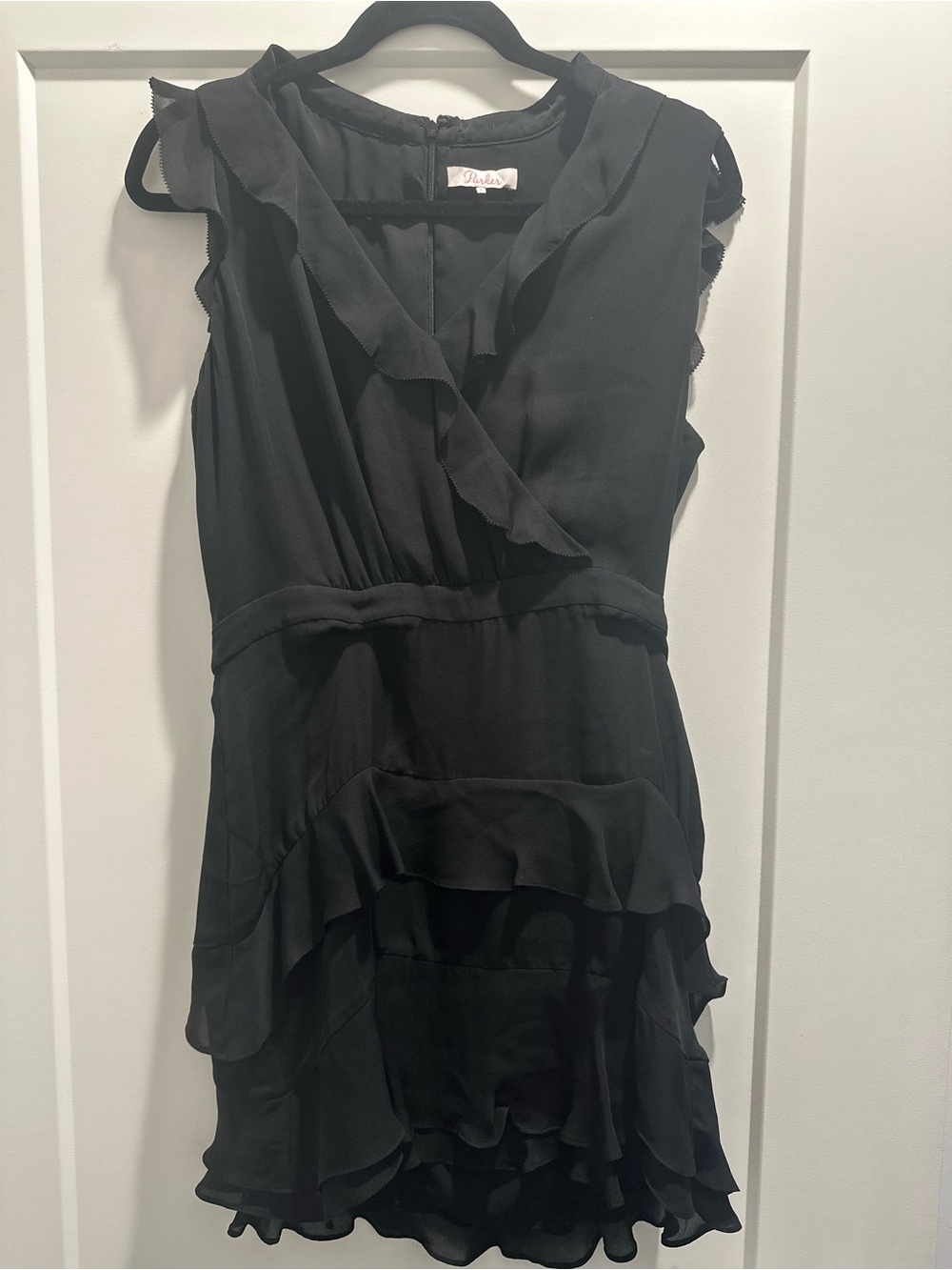 Parker Black Ruffle-Trim Sleeveless Mini Dress